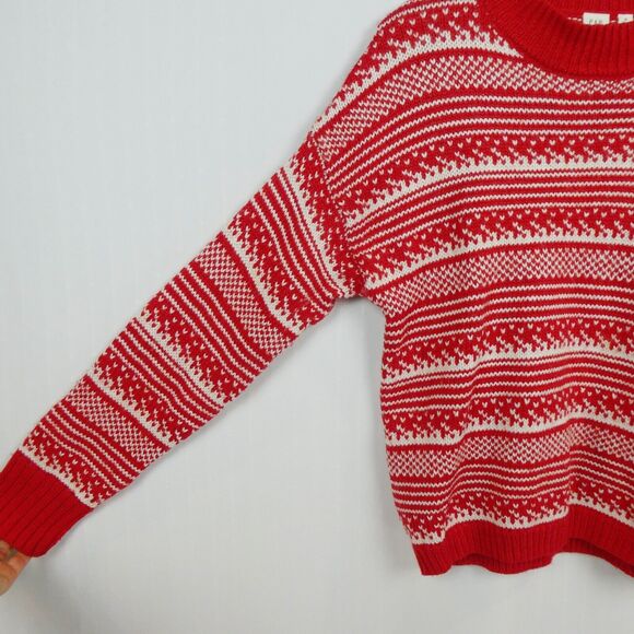 Gap Fair Isle Mock Neck Pullover Sweater Sz M Red Ivory Heavyweight Knit - Picture 5 of 9